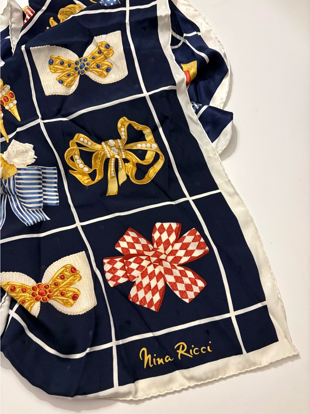 NINA RICCI Vintage Silk Scarf, navy blue
